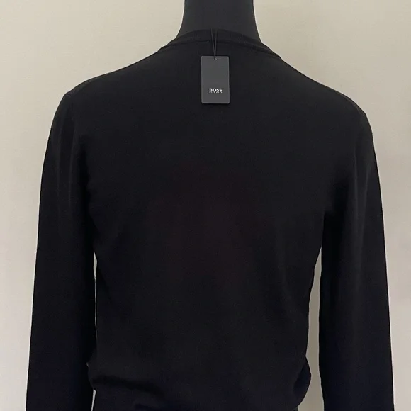 New Hugo Boss V Neck Black Wool Sweater